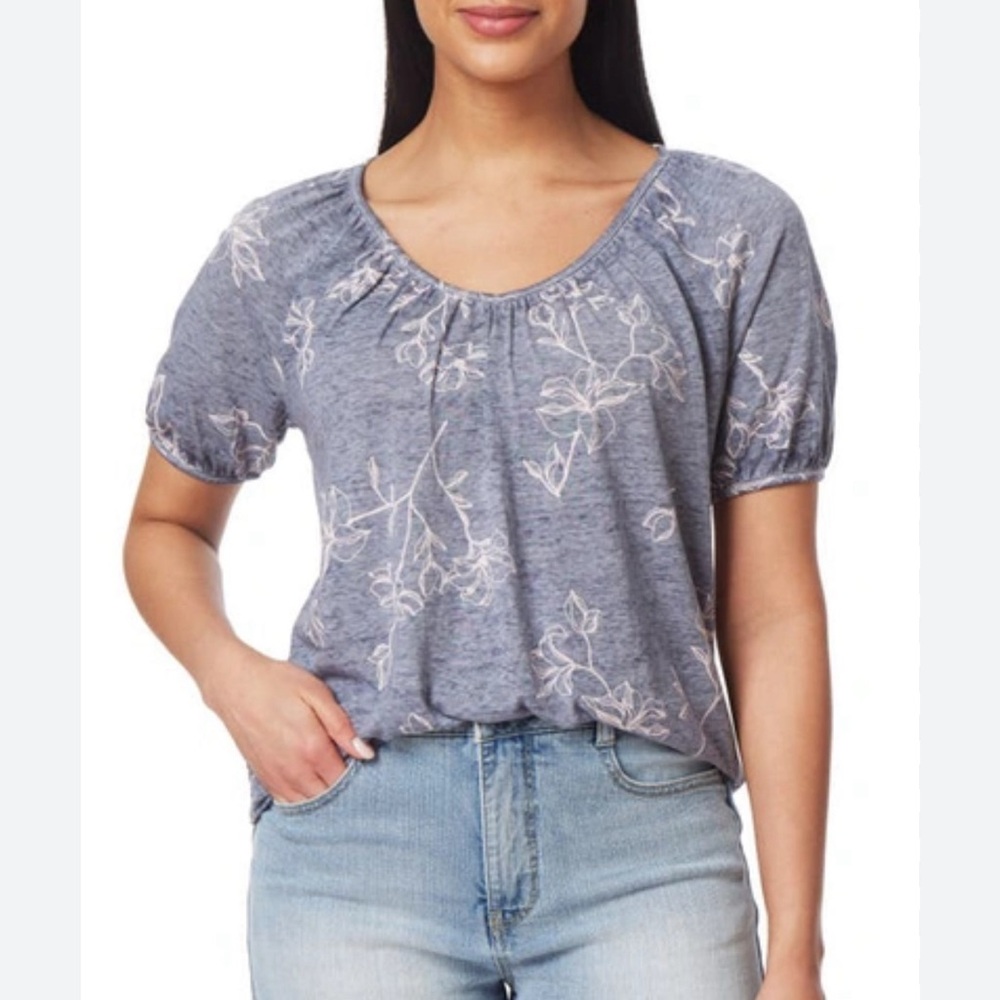 C&C‎ California Womens Size XL Masha Burnwash Top Grey Floral